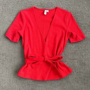& Other Stories Vibrant Red Wrap Blouse